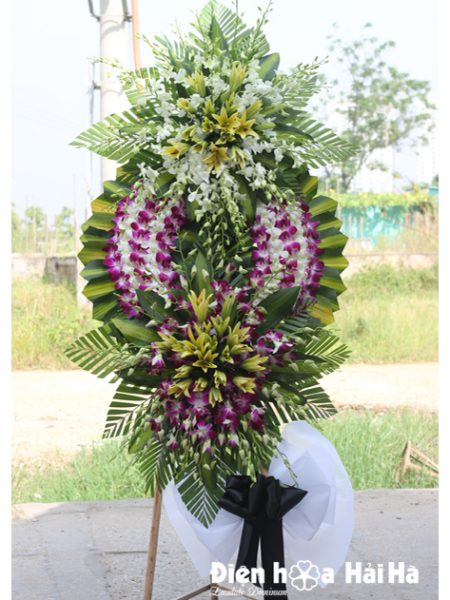 Đặt vòng hoa đám tang đẹp ở Hà Nội lan tím 2 đầu