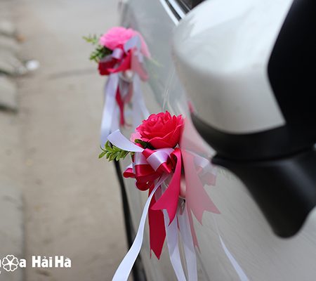 Bộ hoa giả trang trí xe cưới hồng sen hồng phấn (6)