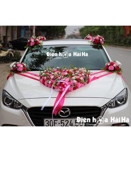 Bộ hoa giả trang trí xe cưới hồng sen hồng phấn
