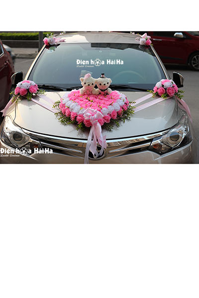 Bán hoa giả trang trí xe cưới hồng phấn giá rẻ mã XHG-058 đi cao tốc