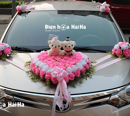 Bán hoa giả trang trí xe cưới hồng phấn giá rẻ mã XHG-058 đi cao tốc (2)