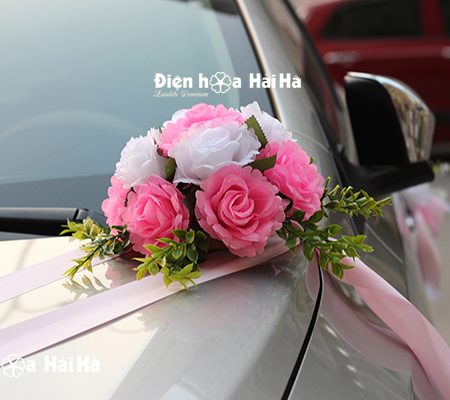 Bán hoa giả trang trí xe cưới hồng phấn giá rẻ mã XHG-058 đi cao tốc (6)
