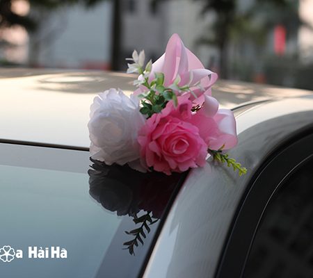 Bán hoa giả trang trí xe cưới hồng phấn giá rẻ mã XHG-058 đi cao tốc (7)