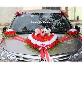 Bán hoa giả trang trí xe cưới hồng đỏ 1 viền trắng giá rẻ mã XHG-050 (1)