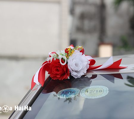 Bán hoa giả trang trí xe cưới hồng đỏ 1 viền trắng giá rẻ mã XHG-050 (7)