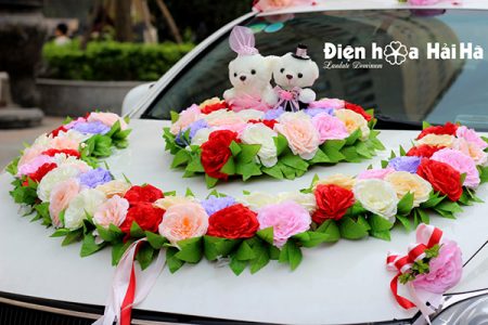 Bán hoa giả trang trí xe cưới vòng cung đôi gấu sang trọn mã XHG-094 (4)