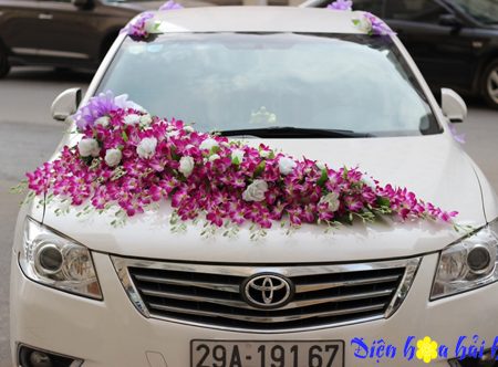 Bán hoa giả trang trí xe hoa lan tím giá rẻ (2)