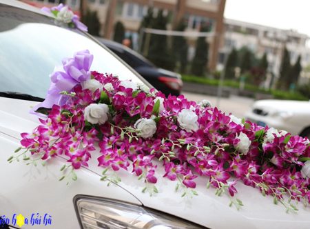Bán hoa giả trang trí xe hoa lan tím giá rẻ (3)