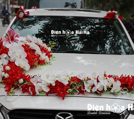 Bán hoa giả trang trí xe hoa sao biển đỏ hồ điệp thiết kế mới (2)