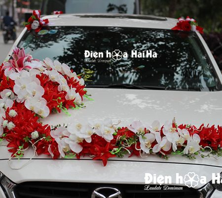 Bán hoa giả trang trí xe hoa sao biển đỏ hồ điệp thiết kế mới (4)