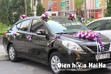 Bán hoa giả trang trí xe hoa trái tim rỗng tím hiện đại (4)