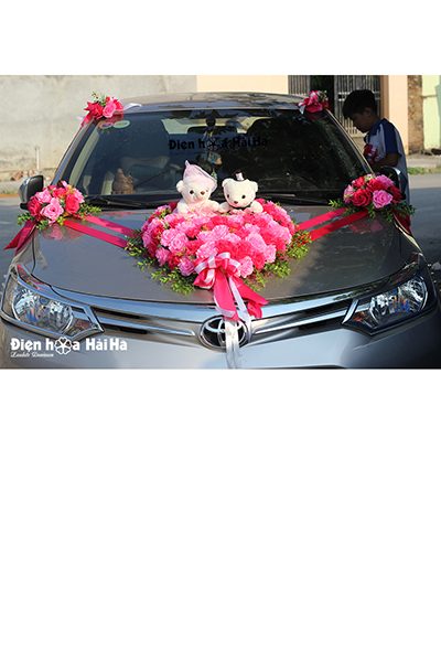 Bán hoa giả trang trí xe hoa trái tim sen phấn giá rẻ XHG-055 đi cao tốc (1)