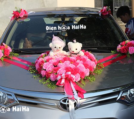 Bán hoa giả trang trí xe hoa trái tim sen phấn giá rẻ XHG-055 đi cao tốc (2)