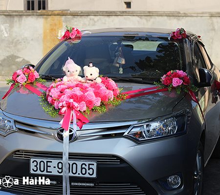 Bán hoa giả trang trí xe hoa trái tim sen phấn giá rẻ XHG-055 đi cao tốc (4)