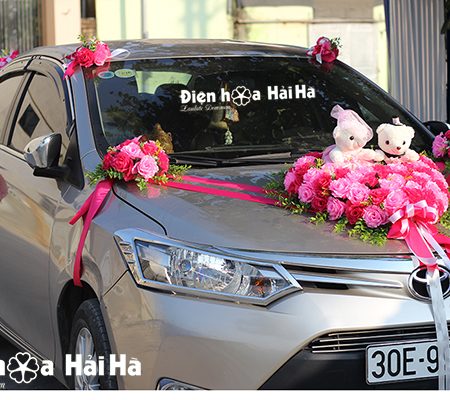 Bán hoa giả trang trí xe hoa trái tim sen phấn giá rẻ XHG-055 đi cao tốc (5)
