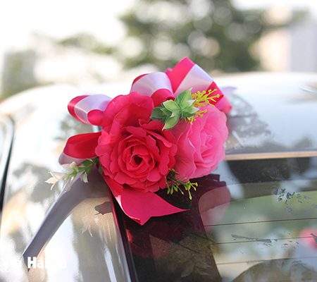 Bán hoa giả trang trí xe hoa trái tim sen phấn giá rẻ XHG-055 đi cao tốc (8)