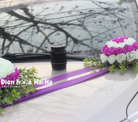Bán hoa giả trang trí xe hoa tường vi tím giá rẻ mã XHG-070 đi cao tốc (6)