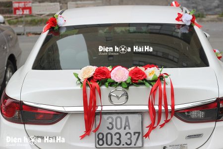 Bộ hoa giả trang trí xe cưới hình vòng cung đôi chim mã XHG-059 bền đẹp (11)
