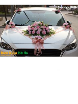 Bộ hoa xe cưới bằng lụa cụm hoa hồng phấn sang trọng mã XHG-097 (1)