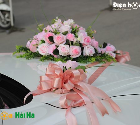 Bộ hoa xe cưới bằng lụa cụm hoa hồng phấn sang trọng mã XHG-097 (13)