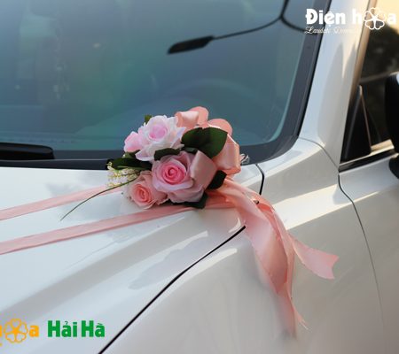 Bộ hoa xe cưới bằng lụa cụm hoa hồng phấn sang trọng mã XHG-097 (4)