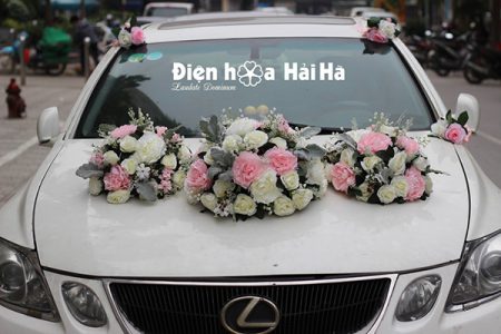 Bộ hoa xe cưới bằng lụa cụm hồng thiết kế đẹp nhất mã XHG-083 (1)