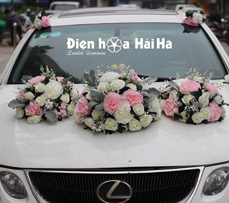 Bộ hoa xe cưới bằng lụa cụm hồng thiết kế đẹp nhất mã XHG-083 (1)