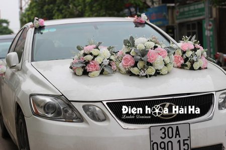 Bộ hoa xe cưới bằng lụa cụm hồng thiết kế đẹp nhất mã XHG-083 (2)