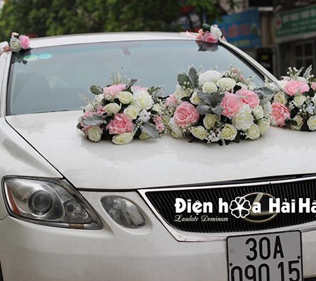 Bộ hoa xe cưới bằng lụa cụm hồng thiết kế đẹp nhất mã XHG-083 (2)