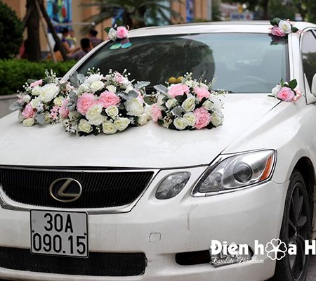 Bộ hoa xe cưới bằng lụa cụm hồng thiết kế đẹp nhất mã XHG-083 (3)