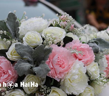 Bộ hoa xe cưới bằng lụa cụm hồng thiết kế đẹp nhất mã XHG-083 (4)