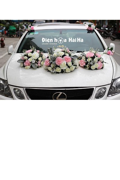Bộ hoa xe cưới bằng lụa cụm hồng thiết kế đẹp nhất mã XHG-083