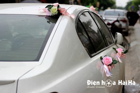 Bộ hoa xe cưới bằng lụa cụm hồng thiết kế đẹp nhất mã XHG-083 (5)