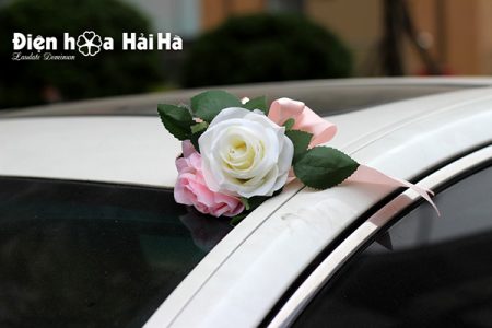Bộ hoa xe cưới bằng lụa cụm hồng thiết kế đẹp nhất mã XHG-083 (6)
