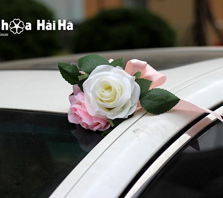 Bộ hoa xe cưới bằng lụa cụm hồng thiết kế đẹp nhất mã XHG-083 (6)