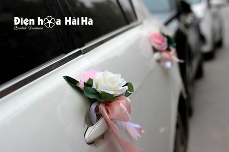 Bộ hoa xe cưới bằng lụa cụm hồng thiết kế đẹp nhất mã XHG-083 (7)