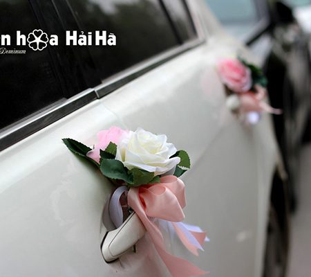 Bộ hoa xe cưới bằng lụa cụm hồng thiết kế đẹp nhất mã XHG-083 (7)