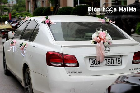 Bộ hoa xe cưới bằng lụa cụm hồng thiết kế đẹp nhất mã XHG-083 (8)