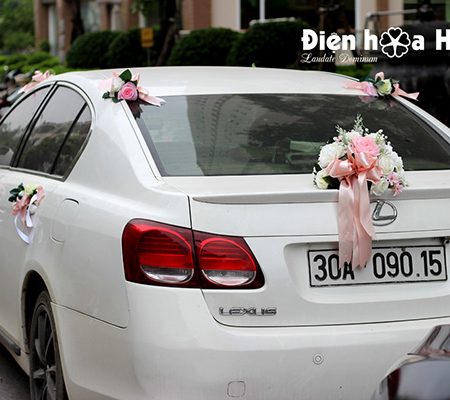 Bộ hoa xe cưới bằng lụa cụm hồng thiết kế đẹp nhất mã XHG-083 (8)