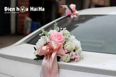Bộ hoa xe cưới bằng lụa cụm hồng thiết kế đẹp nhất mã XHG-083 (9)