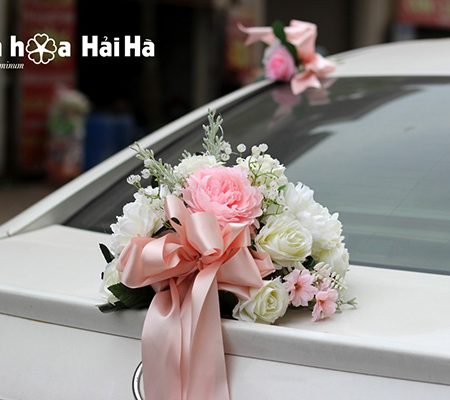 Bộ hoa xe cưới bằng lụa cụm hồng thiết kế đẹp nhất mã XHG-083 (9)