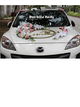 Bộ hoa xe cưới bằng lụa kèm chữ Just Married hiện đại mã XHG-077 (1)