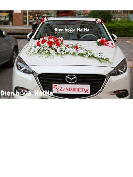 Bộ hoa xe cưới bằng lụa lan trắng hồng đỏ nổi bật mã XHG-132 giá rẻ (1)