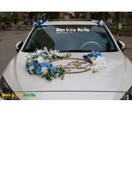 Bộ hoa xe cưới bằng lụa màu xanh dương Just Married mã XHG-104 (1)
