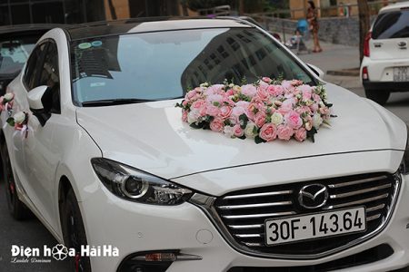 Bộ hoa xe cưới bằng lụa trái tim hồng cao cấp mã XHG-052 sang trọng (3)