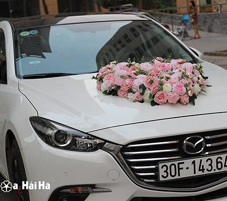Bộ hoa xe cưới bằng lụa trái tim hồng cao cấp mã XHG-052 sang trọng (3)