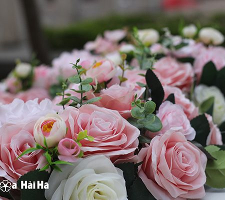 Bộ hoa xe cưới bằng lụa trái tim hồng cao cấp mã XHG-052 sang trọng (4)