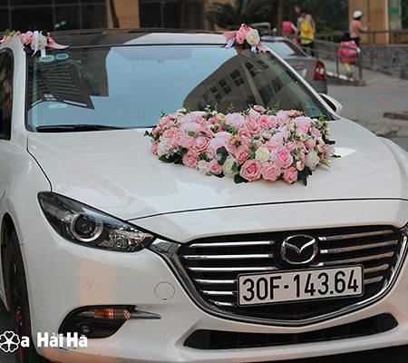Bộ hoa xe cưới bằng lụa trái tim hồng cao cấp mã XHG-052 sang trọng (5)