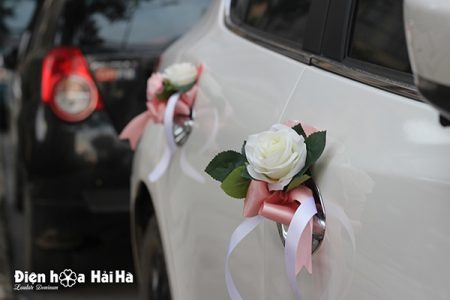 Bộ hoa xe cưới bằng lụa trái tim hồng cao cấp mã XHG-052 sang trọng (6)