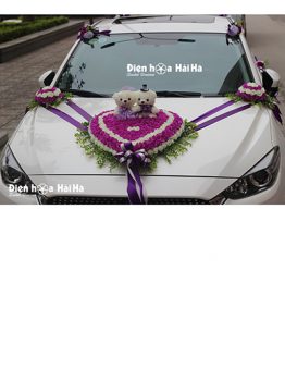 Hoa giả trang trí xe cưới giá rẻ hồng tường vi tím XHG-061 đi cao tốc (1)